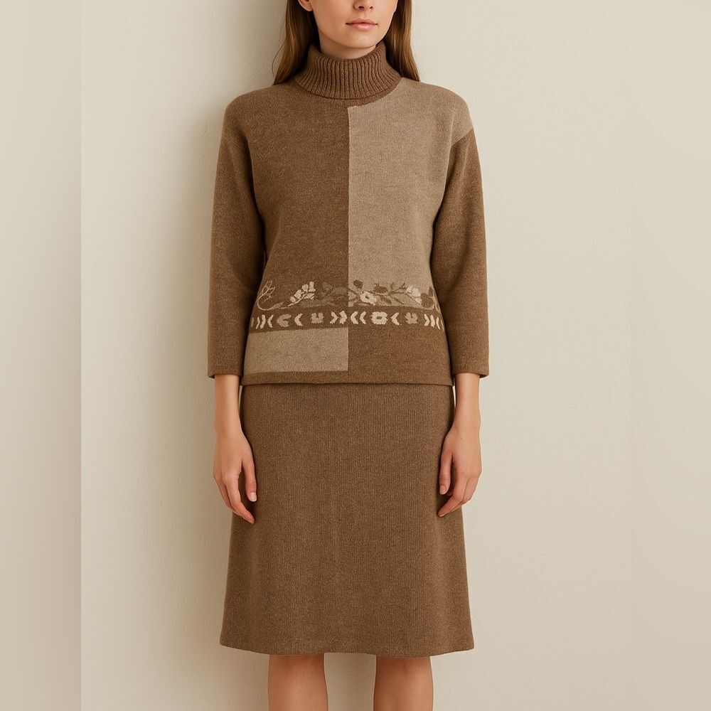 Milano Design Group Wool Angora Silk Knit Sweater Skirt Set Size M